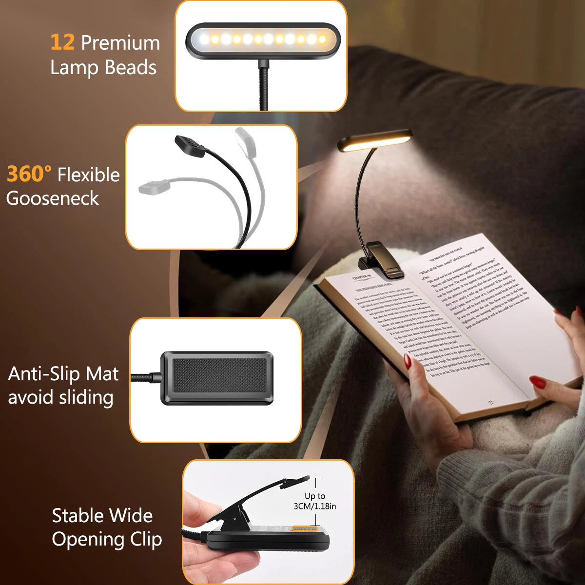Rechargeable LED Book Light – 3 Color Modes
