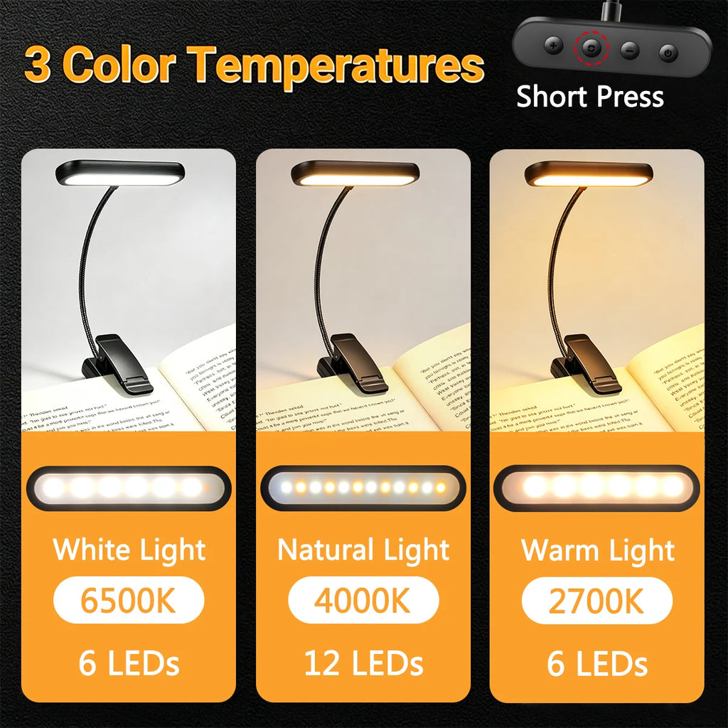 Rechargeable LED Book Light – 3 Color Modes
