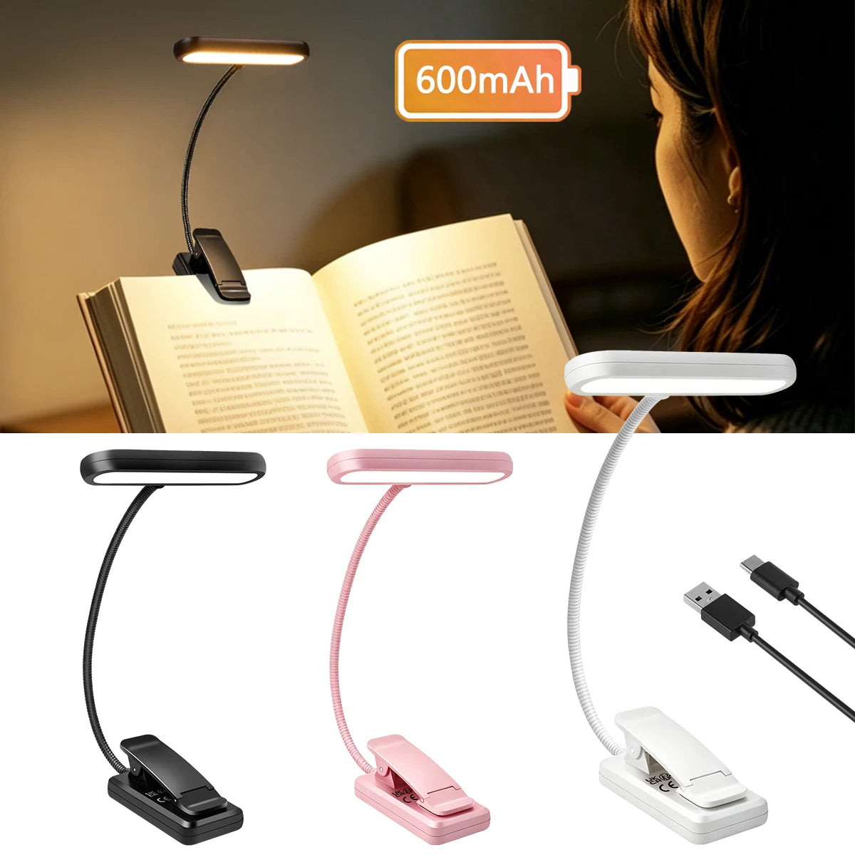 Rechargeable LED Book Light – 3 Color Modes