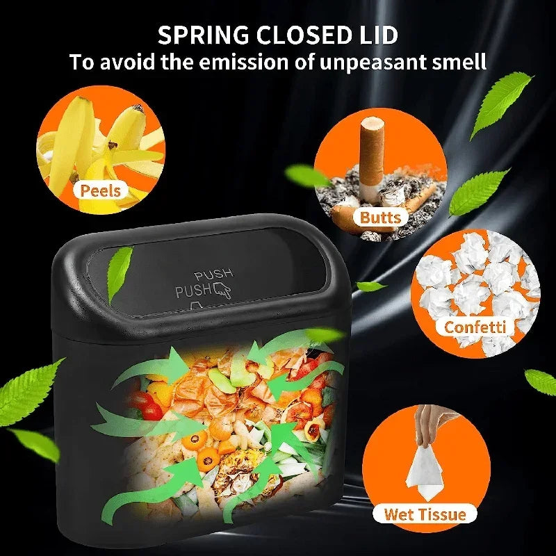 Compact Car Trash Can – Spring-Close Lid